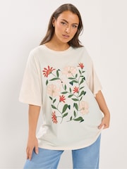 Yours Curve Pink Floral Print T-Shirt - Image 1 of 5
