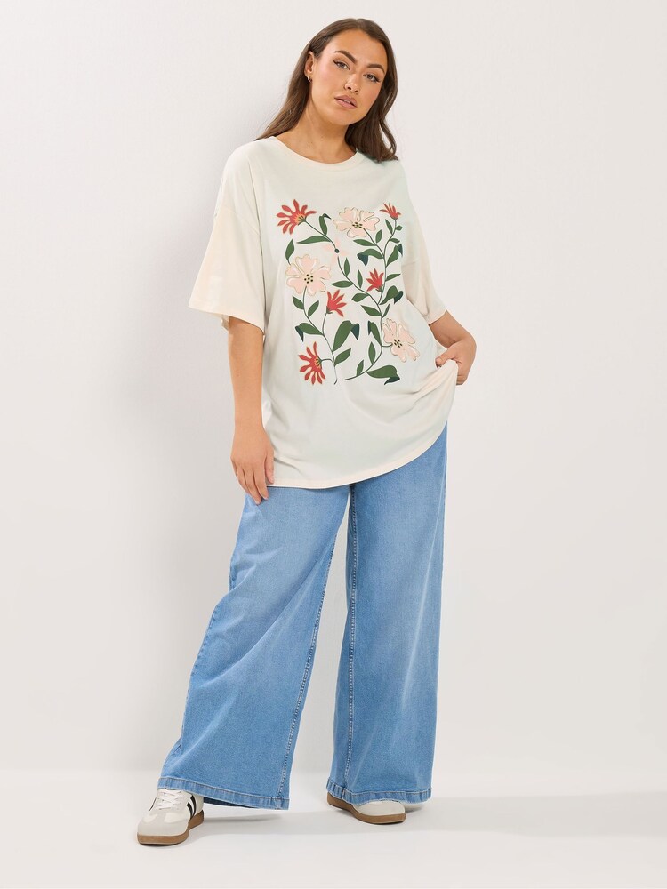 Yours Curve Pink Floral Print T-Shirt - Image 2 of 5