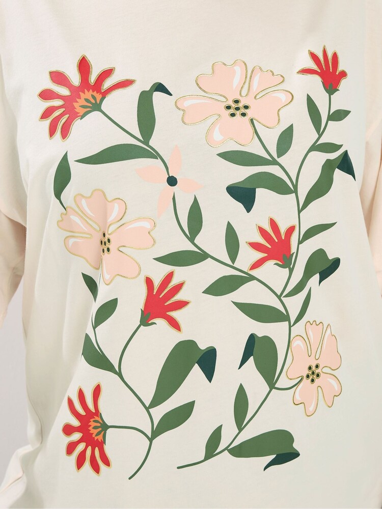 Yours Curve Pink Floral Print T-Shirt - Image 5 of 5