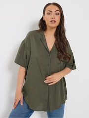 Yours Curve Green Linen Blend Resort Shirt - Image 1 of 5