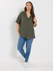 Yours Curve Green Linen Blend Resort Shirt - Image 2 of 5