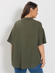 Yours Curve Green Linen Blend Resort Shirt - Image 3 of 5