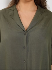 Yours Curve Green Linen Blend Resort Shirt - Image 4 of 5