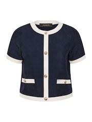 بلوزة PixieGirl Petite بأكمام قصيرة وأزرار وحواف بلون متباين - Image 2 of 2