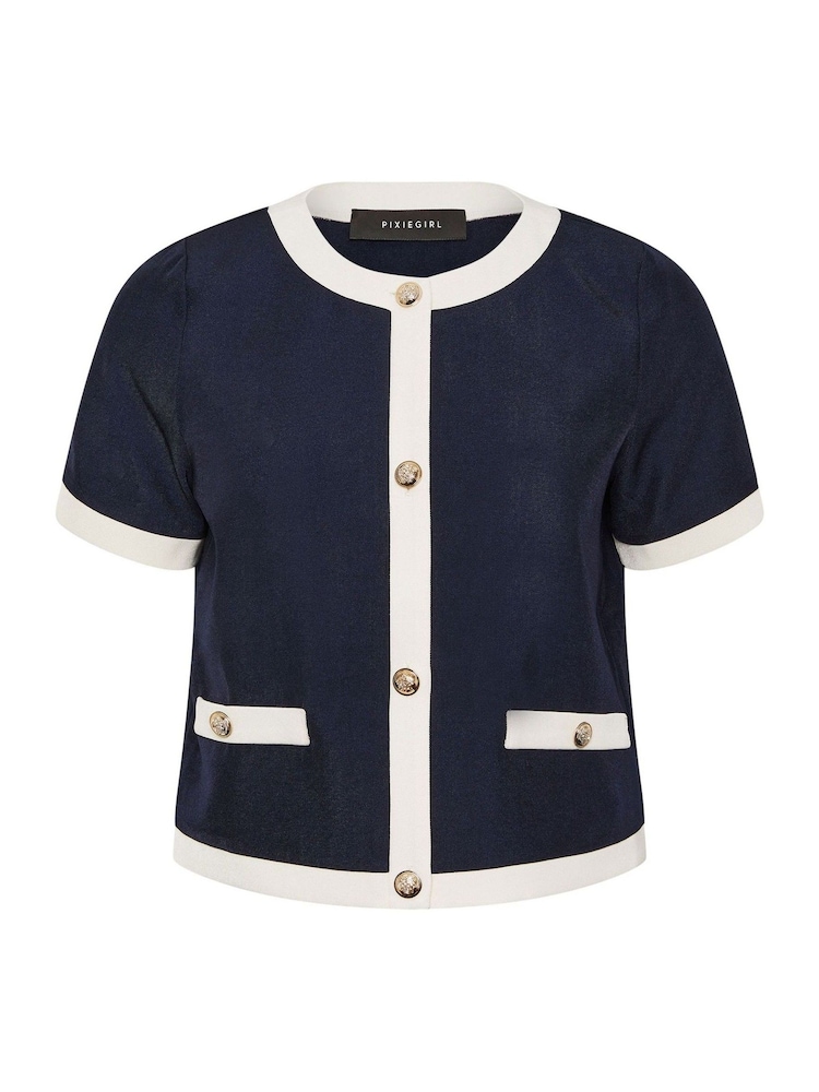 بلوزة PixieGirl Petite بأكمام قصيرة وأزرار وحواف بلون متباين - Image 2 of 2