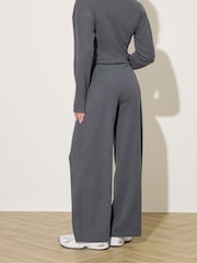 PixieGirl Petite Grey Textured Wide Leg Trousers - Image 3 of 5