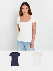 Long Tall Sally Blue Fitted Square Neck Tops 2 Pack - Image 1 of 5