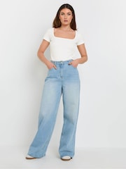 Long Tall Sally Blue Fitted Square Neck Tops 2 Pack - Image 3 of 5