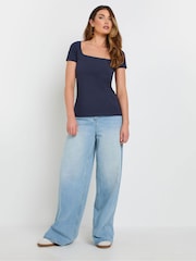 Long Tall Sally Blue Fitted Square Neck Tops 2 Pack - Image 4 of 5