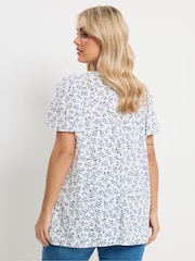 Yours Curve Blue Linen Blend Short Sleeve Blouse - Image 3 of 5