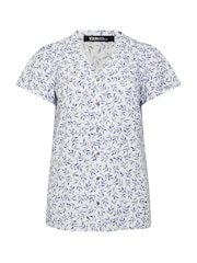 Yours Curve Blue Linen Blend Short Sleeve Blouse - Image 5 of 5