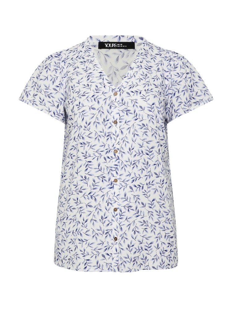 Yours Curve Blue Linen Blend Short Sleeve Blouse - Image 5 of 5