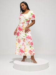 Yours Curve White London Floral Square Neck Mesh Maxi Dress - Image 1 of 5