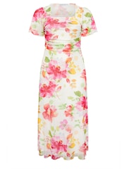 Yours Curve White London Floral Square Neck Mesh Maxi Dress - Image 5 of 5