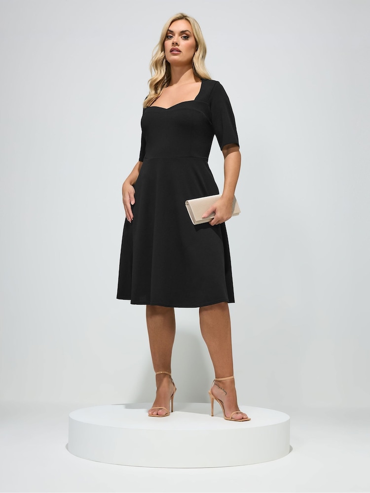 Yours Curve Black London Panelled Skater Dress - Image 1 of 5 Yours Curve Black London Panelled Skater Dress - Image 1 of 5