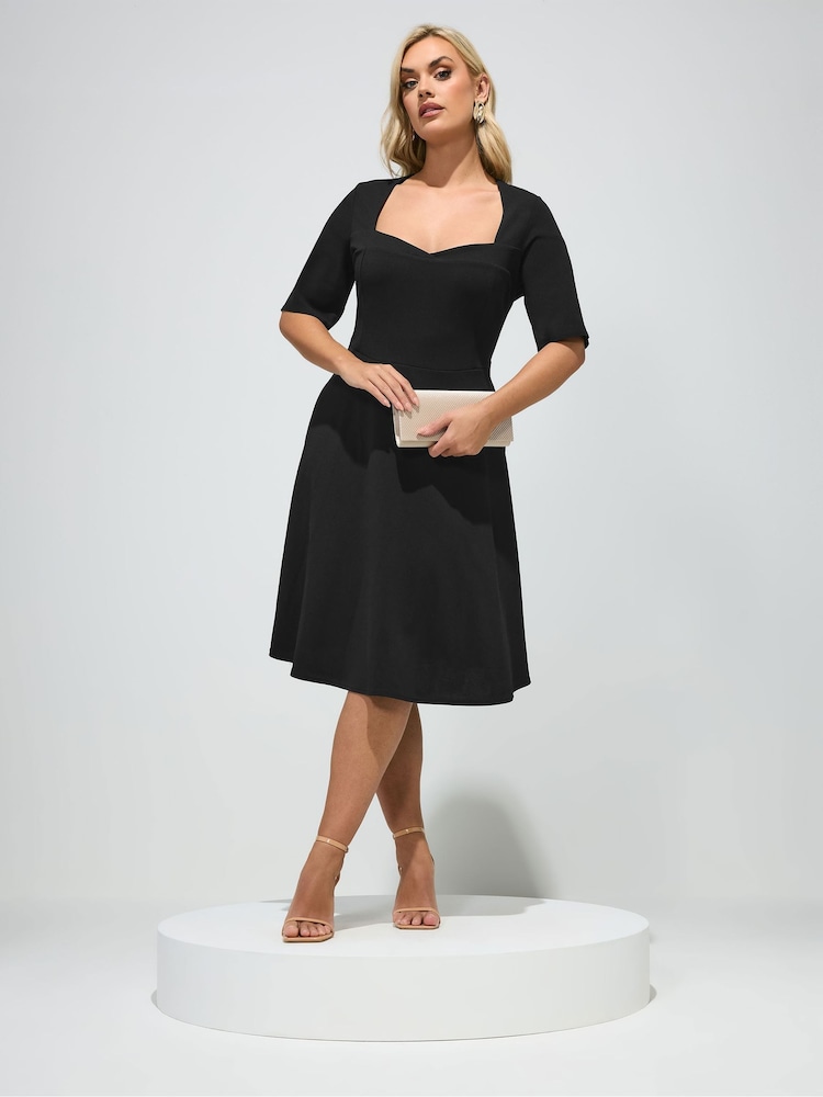 Yours Curve Black London Panelled Skater Dress - Image 2 of 5 Yours Curve Black London Panelled Skater Dress - Image 2 of 5