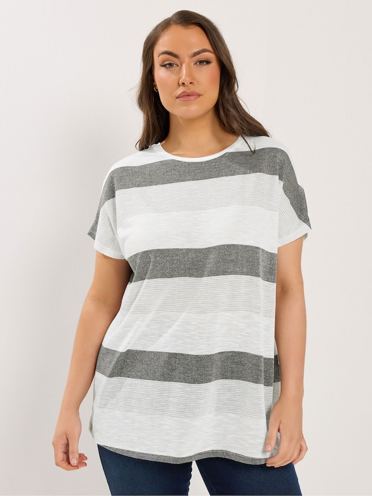 Yours Curve Grey Striped Shimmer Top - Image 1 of 5