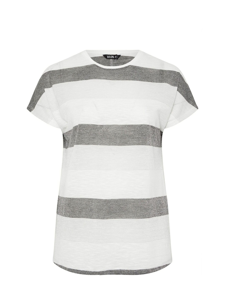 Yours Curve Grey Striped Shimmer Top - Image 5 of 5