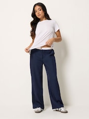 PixieGirl Petite Blue Button Detail Contrast Waist Wide Leg Trousers - Image 3 of 6