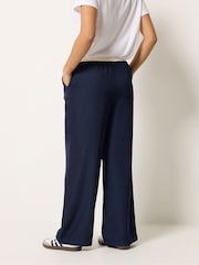 PixieGirl Petite Blue Button Detail Contrast Waist Wide Leg Trousers - Image 4 of 6