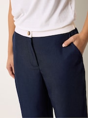 PixieGirl Petite Blue Button Detail Contrast Waist Wide Leg Trousers - Image 5 of 6