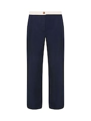 PixieGirl Petite Blue Button Detail Contrast Waist Wide Leg Trousers - Image 6 of 6