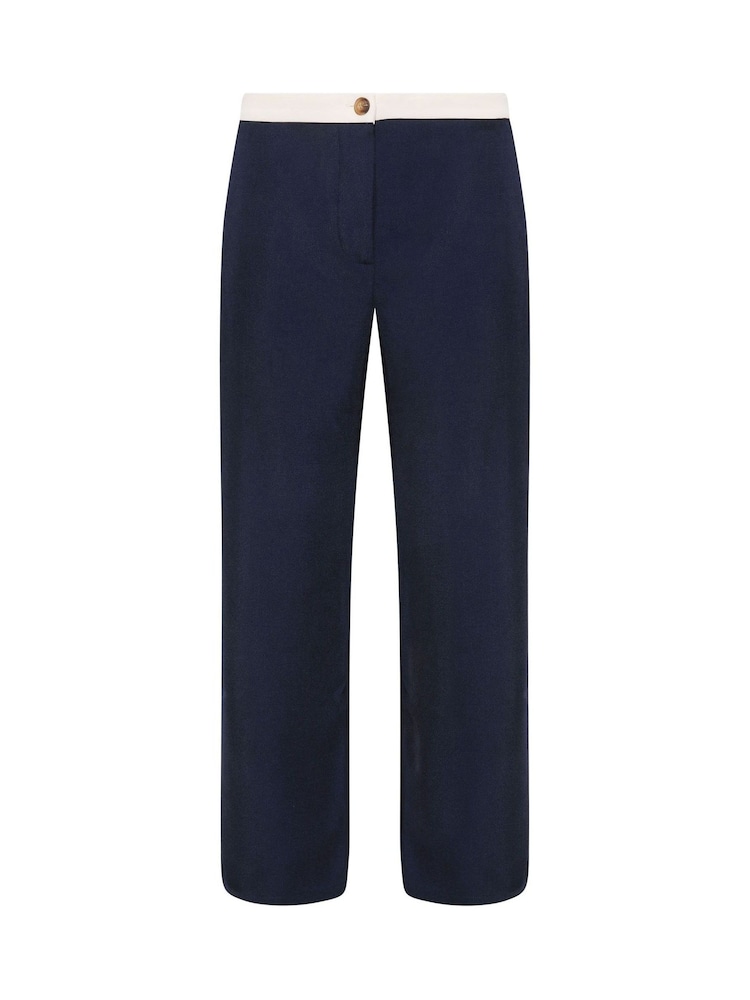 PixieGirl Petite Blue Button Detail Contrast Waist Wide Leg Trousers - Image 6 of 6