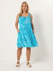 Yours Curve Blue Crinkle Throw On Mini Beach Dress - Image 4 of 6