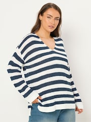 Yours Curve Blue Tape Yarn Stripe Jumper - Image 1 of 5
