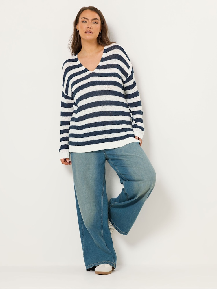 Yours Curve Blue Tape Yarn Stripe Jumper - Image 2 of 5