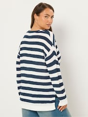 Yours Curve Blue Tape Yarn Stripe Jumper - Image 3 of 5