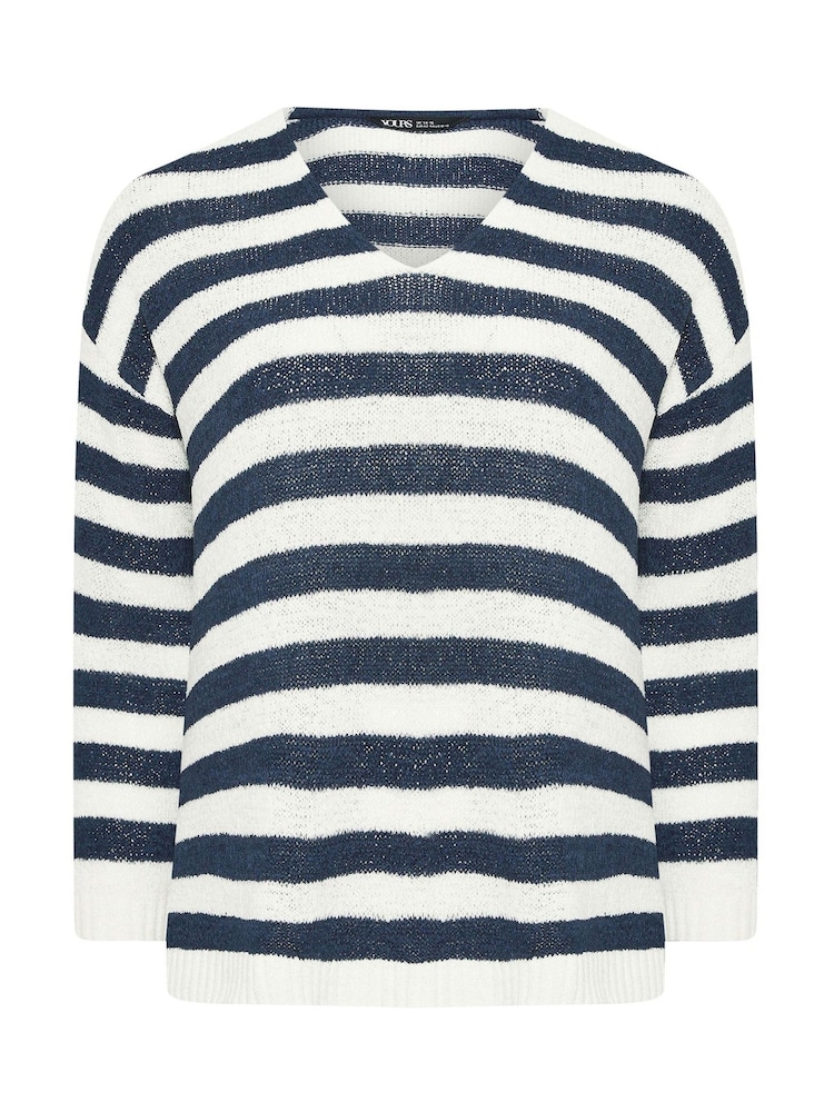 Yours Curve Blue Tape Yarn Stripe Jumper - Image 5 of 5