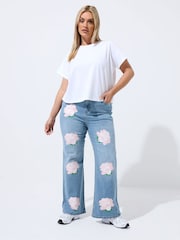 Yours Curve Blue Limited Rose Printed Jeans - Image 2 of 5