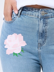 Yours Curve Blue Limited Rose Printed Jeans - Image 4 of 5