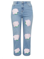 Yours Curve Blue Limited Rose Printed Jeans - Image 5 of 5