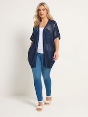 Yours Curve Blue Floral Pointelle Kimono - Image 2 of 5