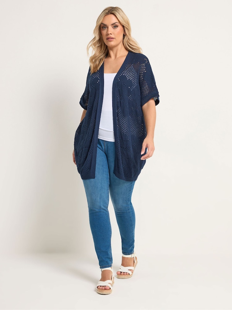 Yours Curve Blue Floral Pointelle Kimono - Image 2 of 5