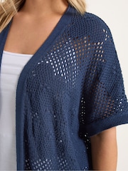 Yours Curve Blue Floral Pointelle Kimono - Image 4 of 5