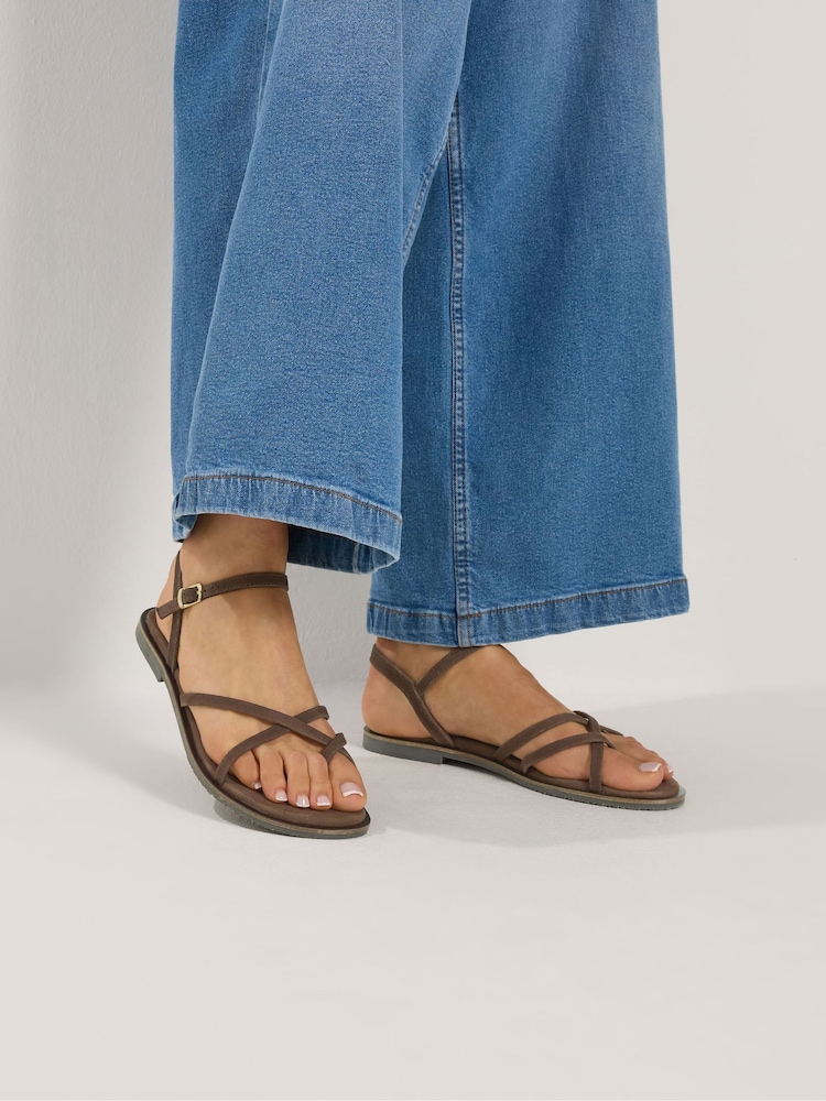 Long Tall Sally Brown Skinny Strap Toe Loop Sandals - Image 1 of 4