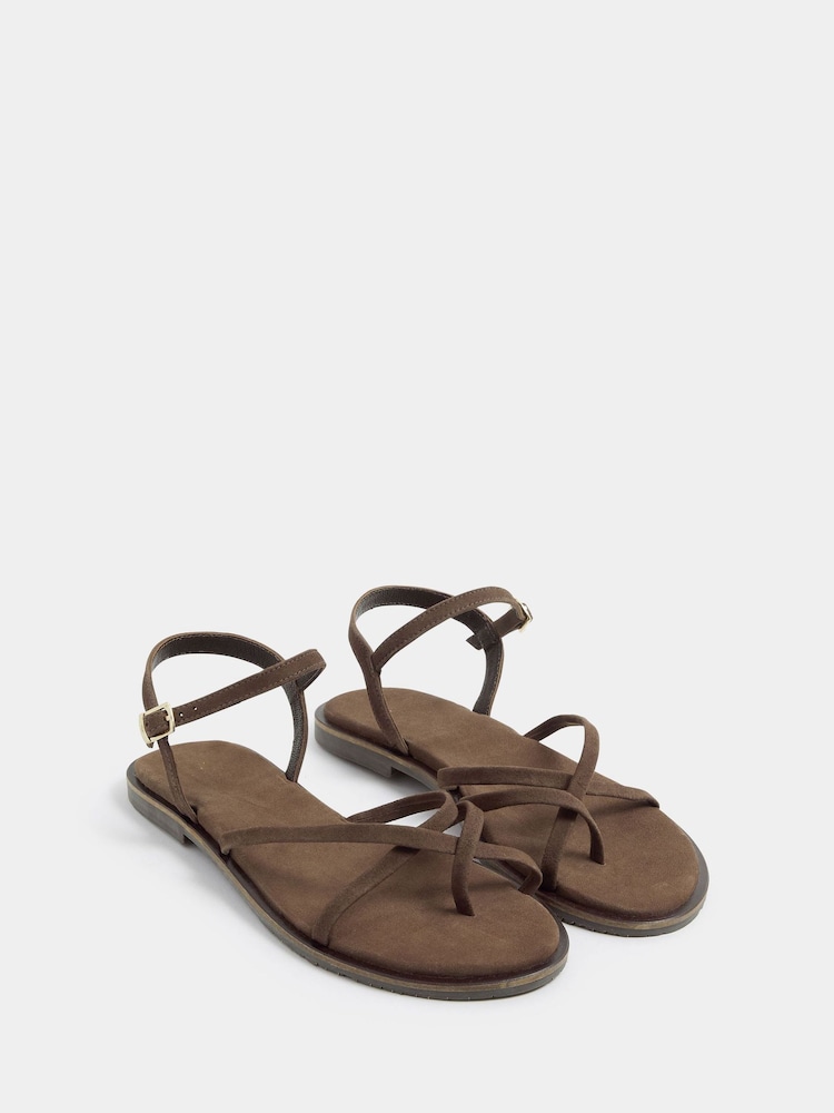 Long Tall Sally Brown Skinny Strap Toe Loop Sandals - Image 4 of 4