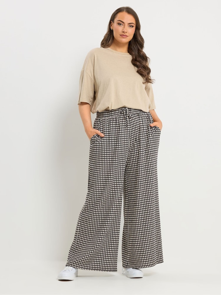 Yours Curve Gingham Wide Leg Trousers 28" - תמונה 2 מתוך 5