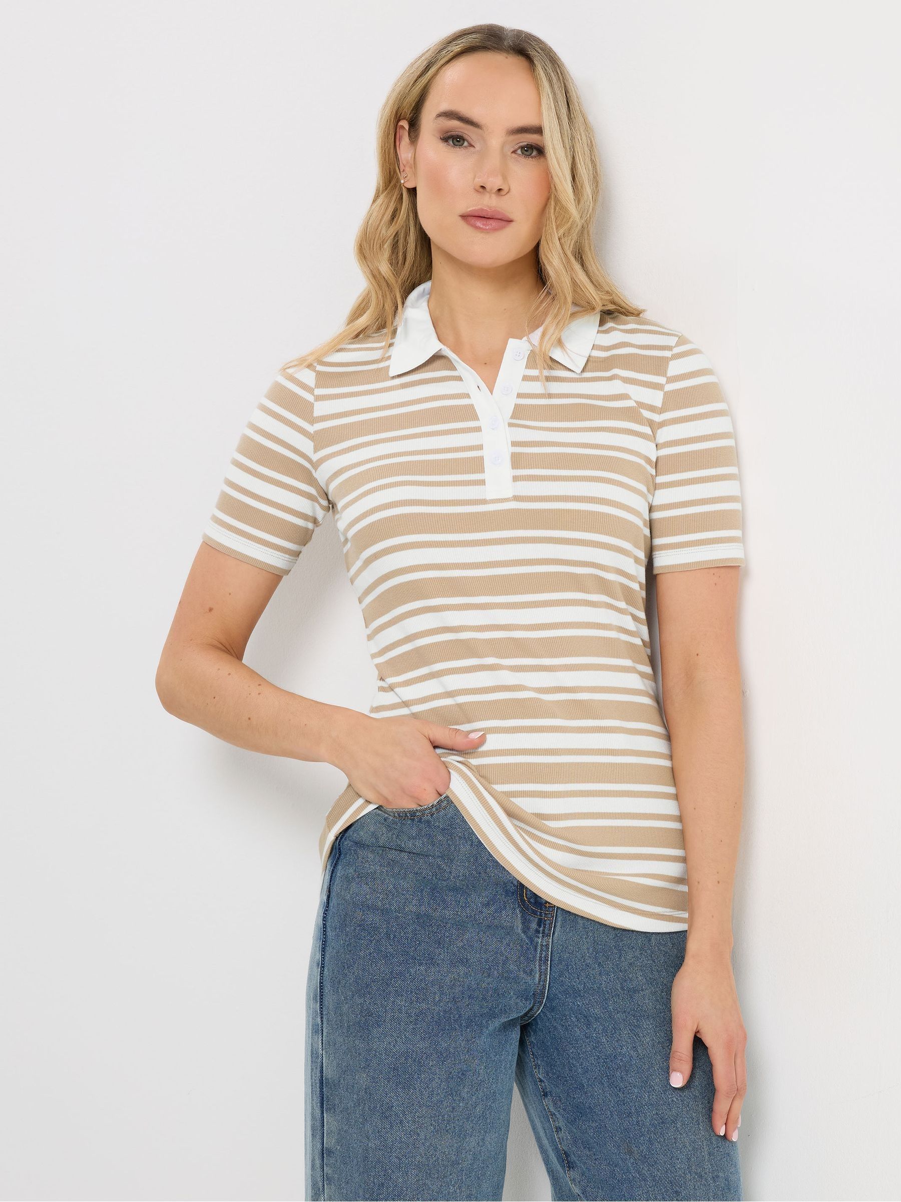 Buy Long Tall Sally Natural Striped Polo T-Shirt from Next Netherlands