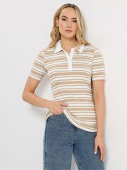 لون طبيعي - تيشرت بولو مخطط من Long Tall Sally - Image 1 of 5