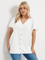 Yours Curve White Linen Blend Button Through Shirt - Image 1 of 5
