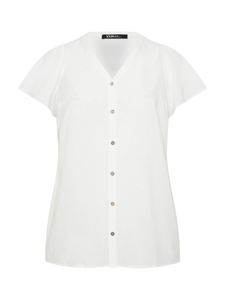 Yours Curve White Linen Blend Button Through Shirt - Image 5 of 5