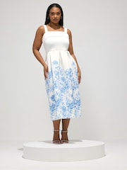 Yours Curve White London Floral Fold Over Skater Dress - Image 1 of 5