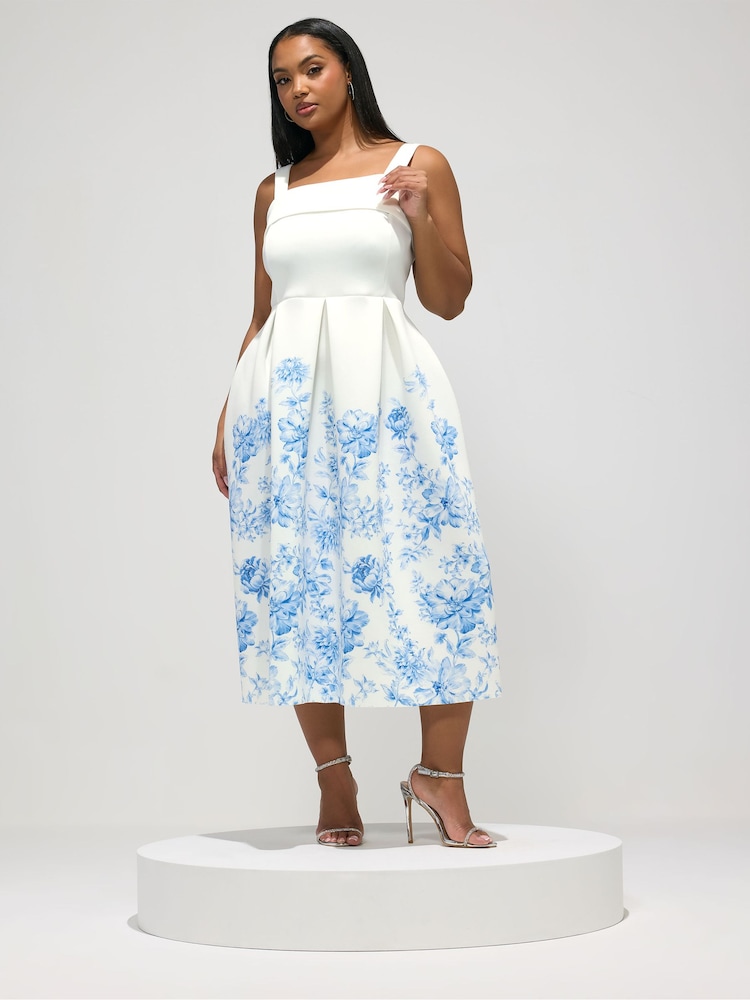Yours Curve White London Floral Fold Over Skater Dress - Image 2 of 5