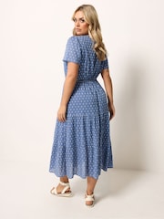 Yours Curve Blue Notch Neck Tiered Swissdot Dress - Image 3 of 5
