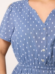 Yours Curve Blue Notch Neck Tiered Swissdot Dress - Image 4 of 5