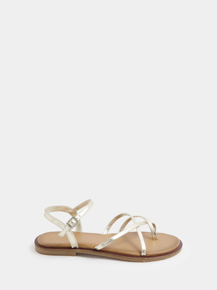 Long Tall Sally Gold Skinny Strap Toe Loop Sandals - Image 2 of 4
